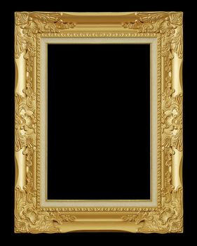 Old Antique Gold frame Isolated Decorative Carved Wood Stand Antique Gold Frame Isolated On Black  Background