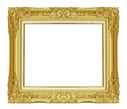 Old Antique Gold frame Isolated Decorative Carved Wood Stand Antique Gold Frame Isolated On White Background