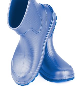 Pair of Comfortable Blue Rubber Boots isolated on white background