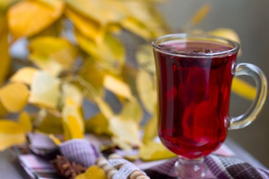 Winter drink and autumn leafs