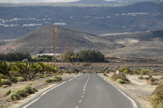 Lonely Road in the Desert in Tenerife Canary Islands