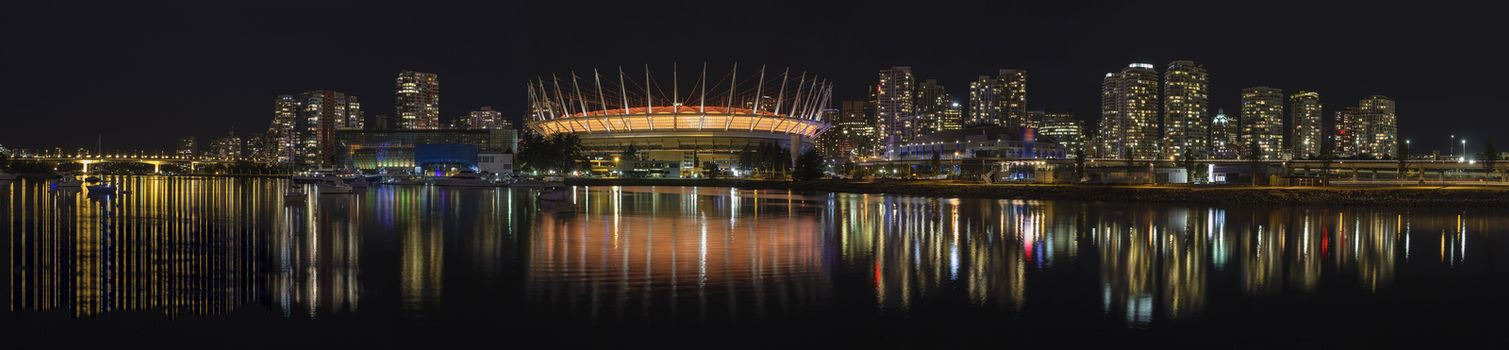 Vancouver BC Canada City Downtown Skyline NIght Scene Panorama