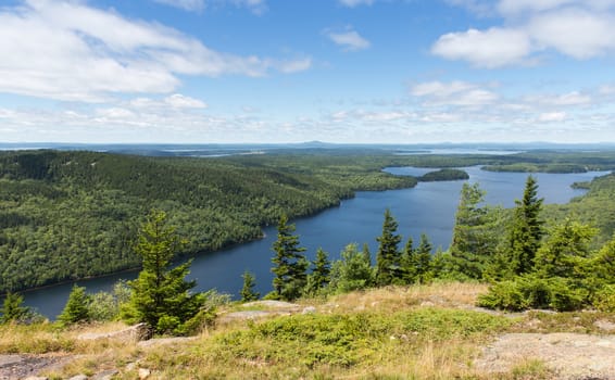 This is a view from the side of Beech Mountain looking across Mount Desert Island to the Maine mainland.