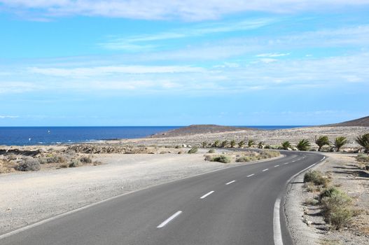 Lonely Road in the Desert in Tenerife Canary Islands