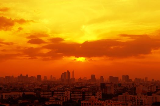 Sunset view terraced house at  city of Bangkok