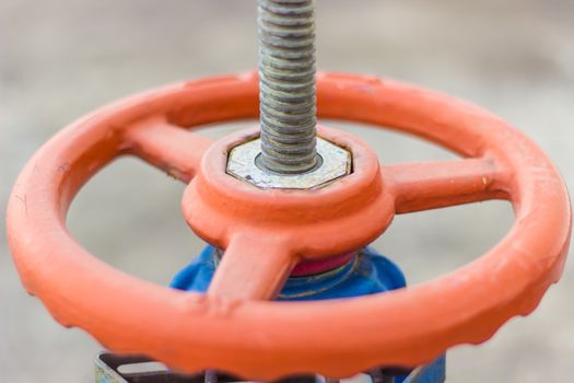 close-up red gate valve and  screw