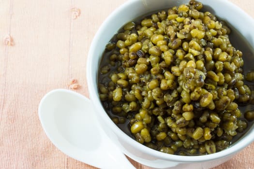 Mungbeans in light syrup  or Green bean in syrup in a cup  Deserts of Thailand