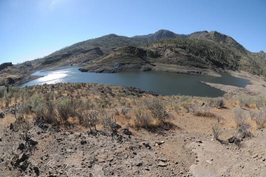 Lake Edge near the Desert In Gran Canaria Island, Spain