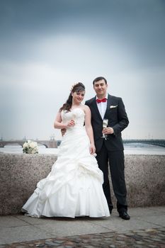 bride and groom for a walk