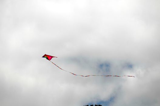 One Kite Flying over a Cloudy Sky, in Canary Islands, Spain