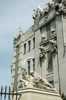 Closeup of House with chimeras, famous architectural landmark of Kiev, Ukraine