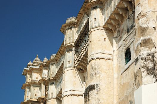 Walls of medieval city palace, in Udaipur,Rajasthan,India