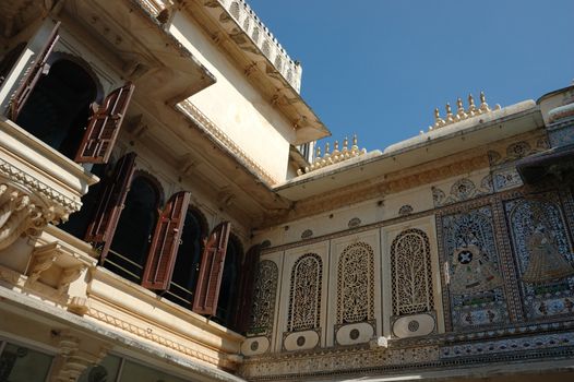 Closeup of Mor Chok ( Peacock square) in Udaipur city palace, Rajasthan,India