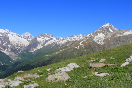 Image of summer landscape with Caucasus green mountains