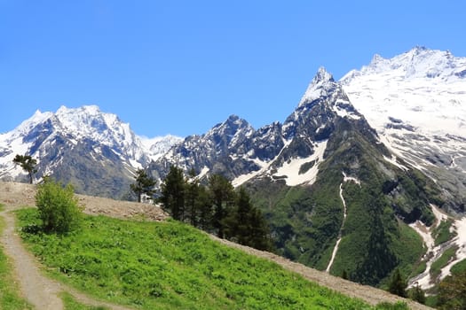 Image of summer landscape with Caucasus green mountains