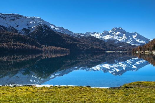 Autumn reflections on the lake Silvaplana, Switzerland