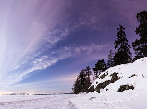 Winter landscape at night