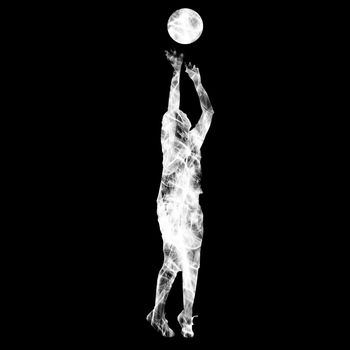 Silhouette of basketball player made of smoke over black background