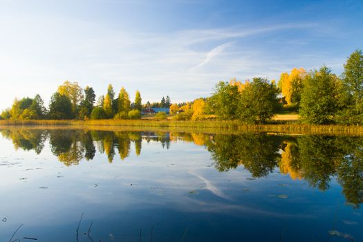 Serene autumn waterscape beautiful colors