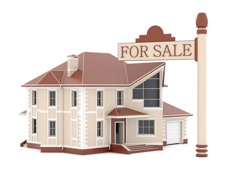 house for sale on white background. 3d rendered image