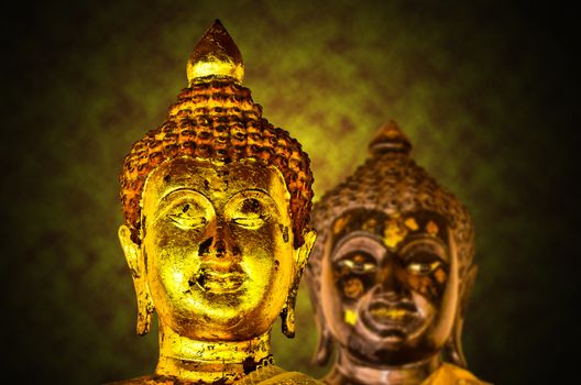 buddha head on cloud yellow background