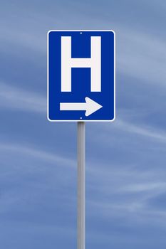 A hospital directional sign