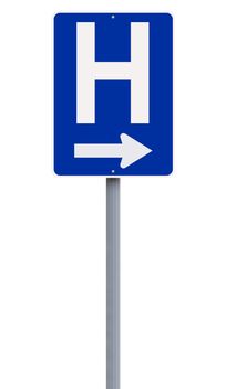 A hospital directional sign