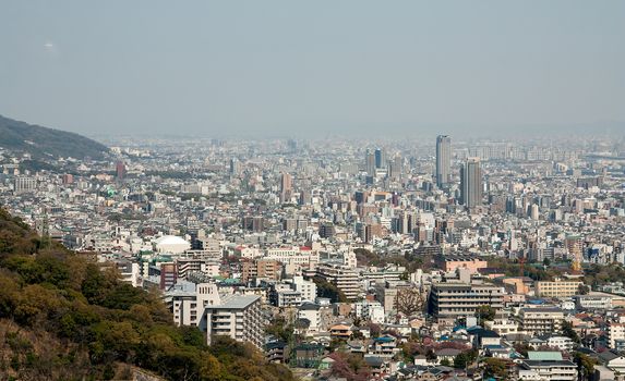 High angle view of the business district in Japan.