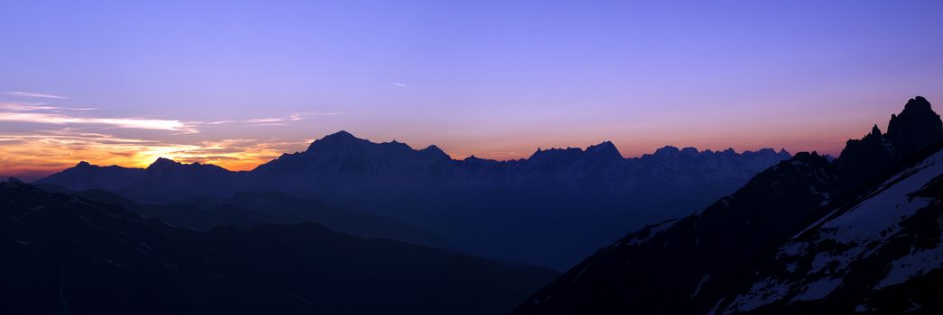 Alps panorama of Mont Blanc at sunset