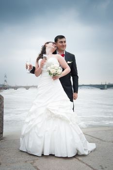 bride and groom for a walk