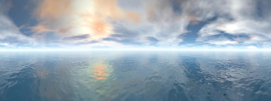 Beautiful panorama of sunset upon the ocean, 360 degrees effect