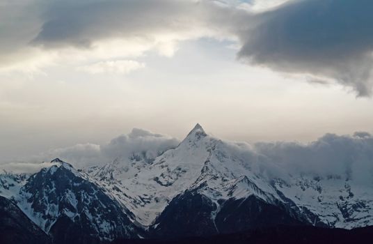 Beautiful landscape snow mountain with blue sky