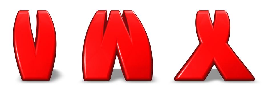 red letters v, w and x on white background - 3d illustration