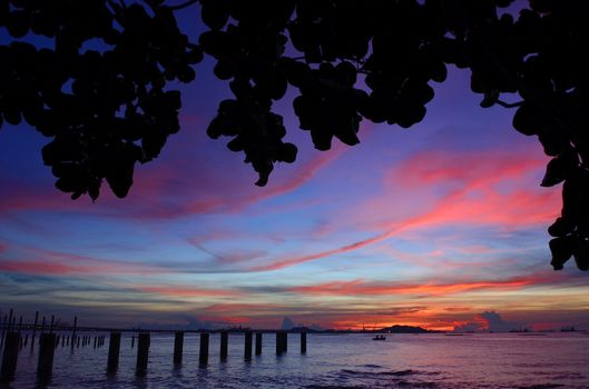 Sichang island silhouette with twilight sky
