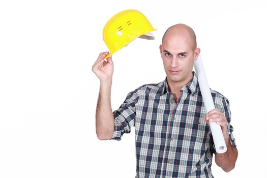 Construction worker with plans