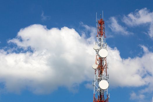 Repeater stations or Telecommunications tower  in a day of clear blue sky.