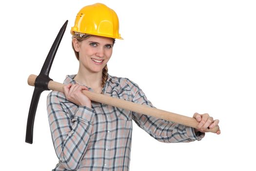 Female laborer with axe
