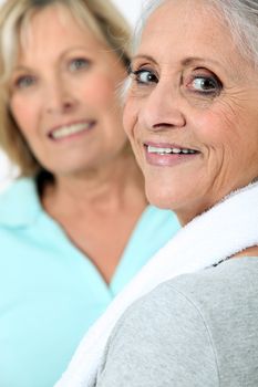 Two old women in sportswear