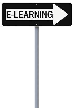 Conceptual one way road sign on e-learning