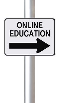 Conceptual one way road sign on online education