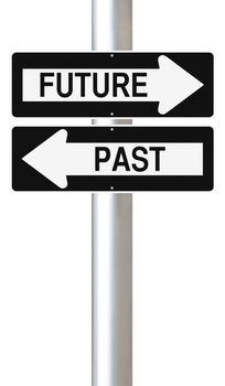 Conceptual one way road signs on the past and the future