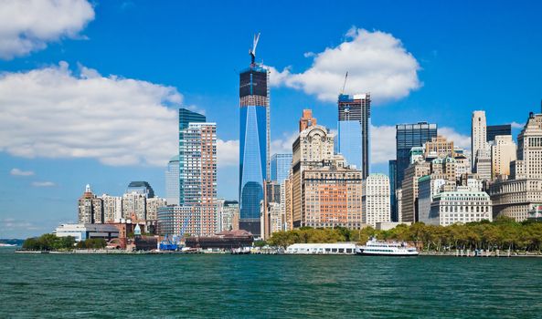 The New York City skyline at afternoon w the Freedom tower