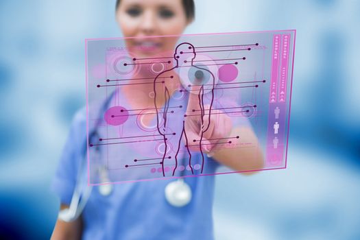 Female doctor working on the futuristic technology in the hospital