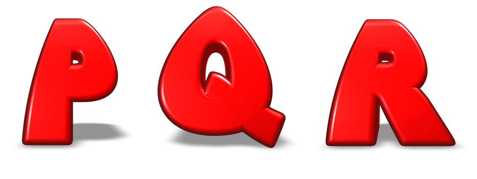 red letters p, q and r on white background - 3d illustration