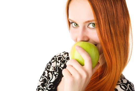 young girl with an apple