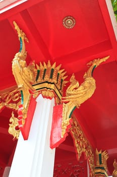 Statue of birds on pillar in Temple of The Wat Rhai Pa, Trat, Thailand