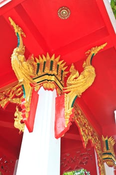 Statue of birds on pillar in Temple of The Wat Rhai Pa, Trat, Thailand