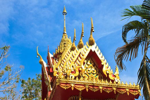 The front of Thai temple roof in Temple of The Wat Rhai Pa, Trat, Thailand