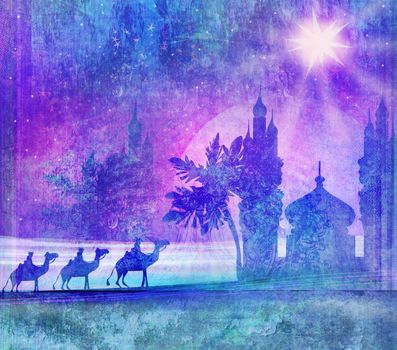 Classic three magic scene and shining star of Bethlehem