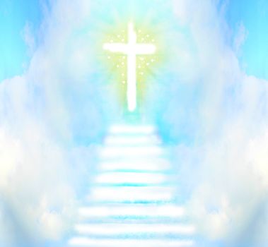 Stairway leads to cross and glowing light
